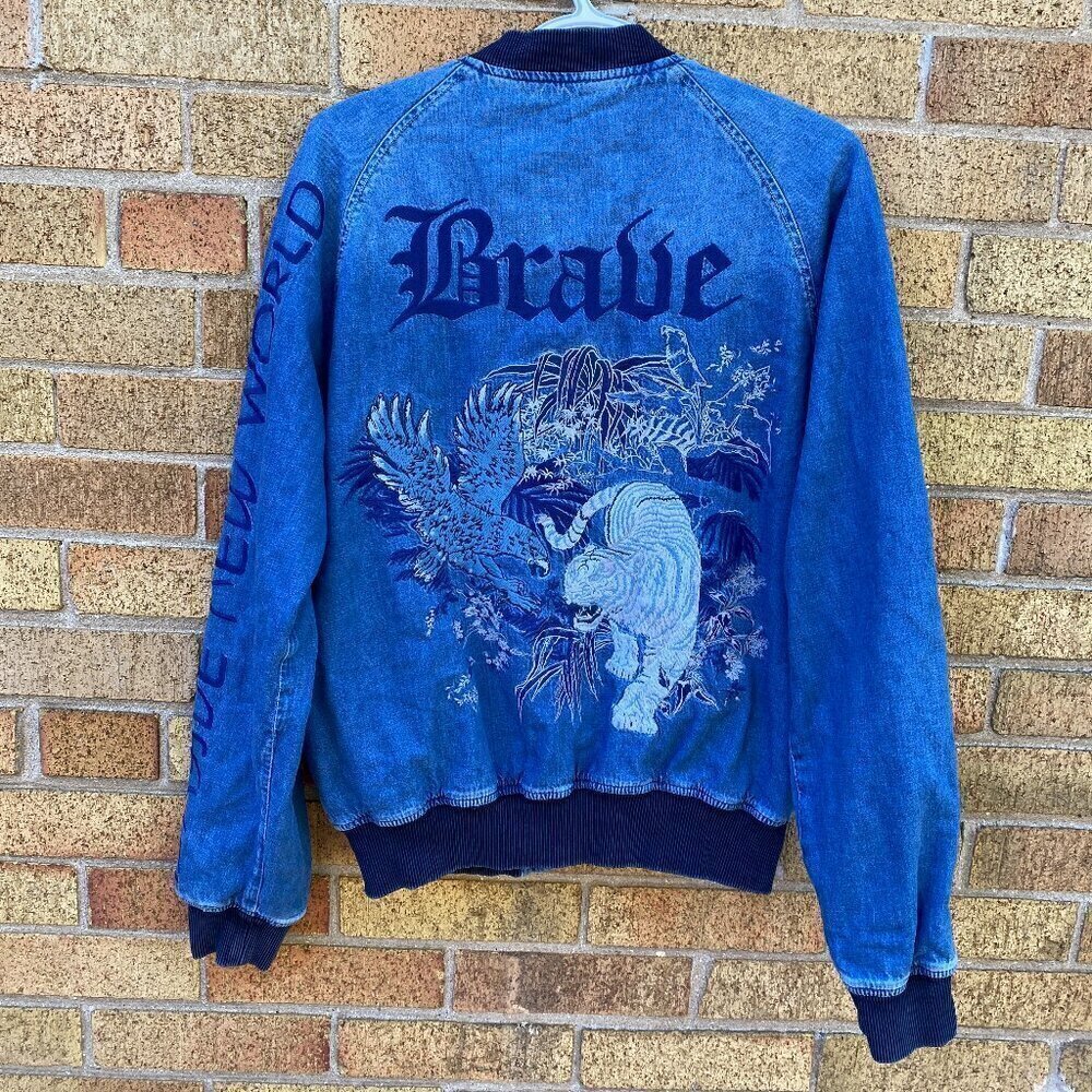 RARE Embroidered Diesel GREGG 792 Brave New World Reversible Denim Jacket